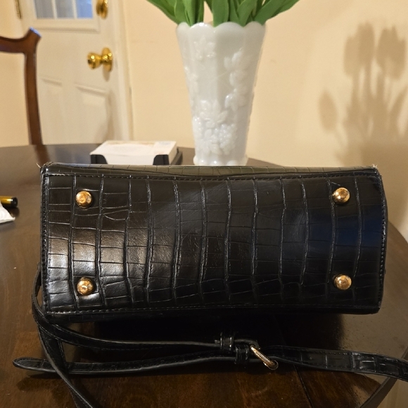 Vintage Dune London Black Croc-Embossed Satchel with Gold Accents - Picture 8 of 8